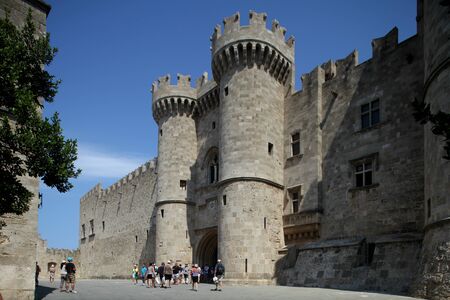 Exterior wall and entrance of The Palace of the Grand Master, Rhodes Town, Rhodes, Greeceのeditorial素材