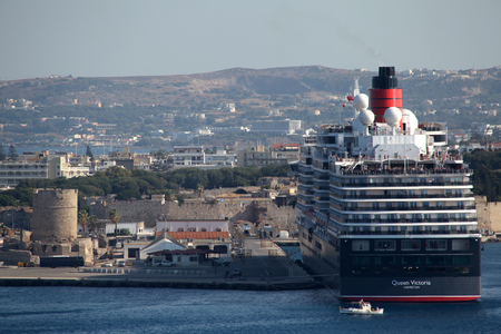 Cruise ship MS Queen Victoria in Port of Rhodes Town, Rhodes, Greeceのeditorial素材
