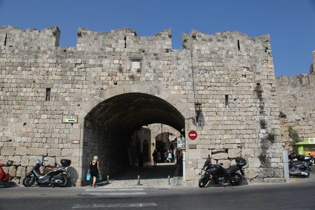 Entrance through exterior walls of Old Rhodes Town, Rhodes, Greeceのeditorial素材