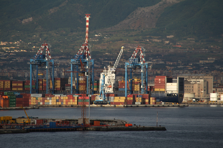 Container terminal in the Port of Naples, Naples, Italyのeditorial素材