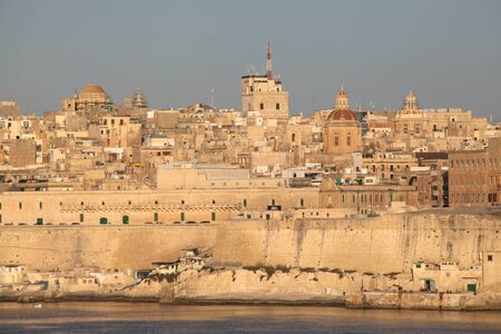 Early morning sun bathes the skyline of Valletta, Maltaのeditorial素材
