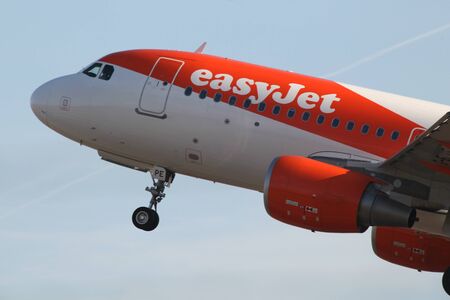Easyjet, Airbus A320, G-EZPE departs London Stansted Airport, Essex
