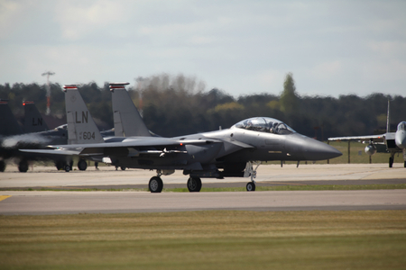 Lakenheath, Suffolk, England, 25 Apr 2017 - USAF F15 jet based at RAF Lakenheathのeditorial素材