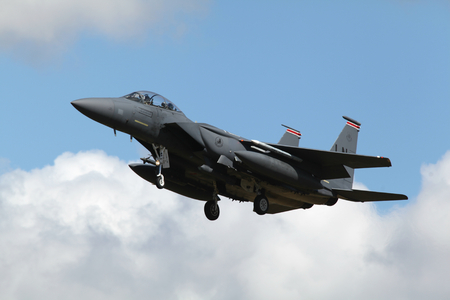 Lakenheath, Suffolk, England, 25 Apr 2017 - USAF F15 jet based at RAF Lakenheathのeditorial素材