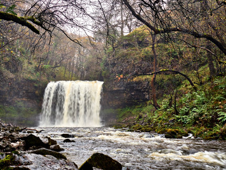 Sgwd yr Eira Waterfall Brecon Beacons National Parkの写真素材