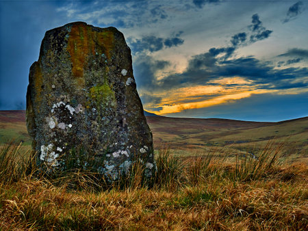 Standing Stone at Waun Leuci above the Tawe Valleyの写真素材