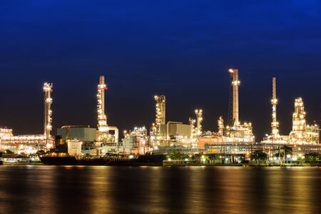 Oil refinery at twilight の写真素材