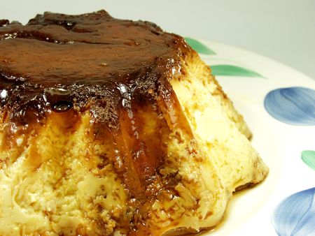 Close-up of a vanilla cream and caramel dessert. Sometimes called Creme Caramel.