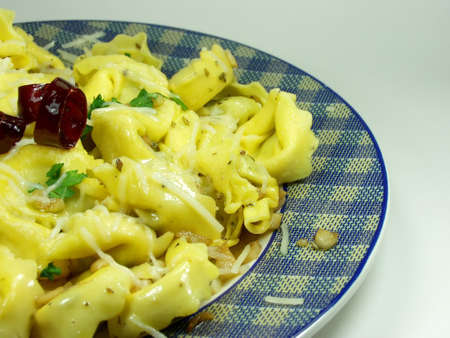 Italian fresh pasta whit garlic and chiliの写真素材