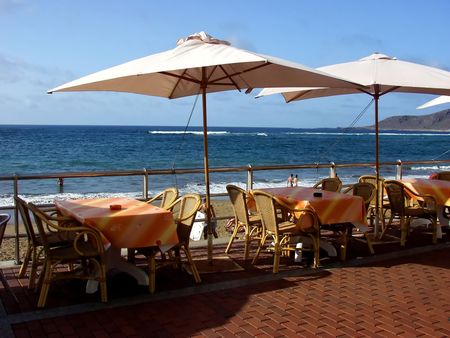 restaurant outdoor furniture in the beachの写真素材