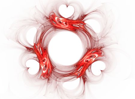 three fractal images hearts on white backgroundの写真素材