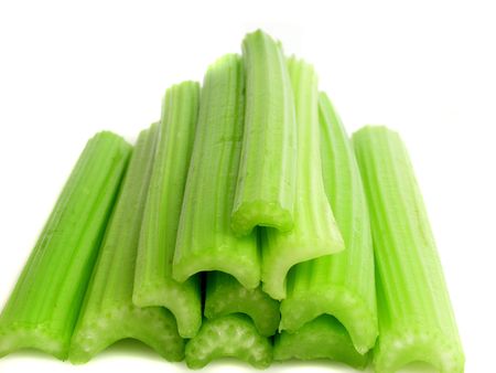 fresh green cerely stem on white backgroundの写真素材
