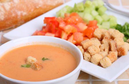 Gazpacho is cold soup tipycal Spanish cream that is popular in warmer areas and during the summer. Andalusian food and drinkの写真素材
