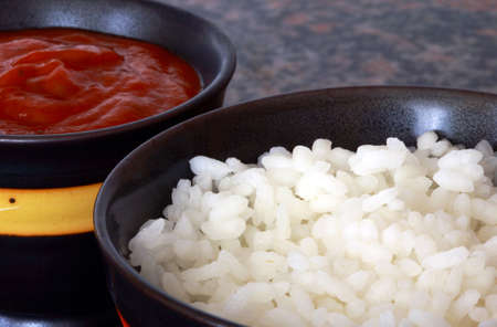 chinesse rice and hot spice sauce bowlの写真素材