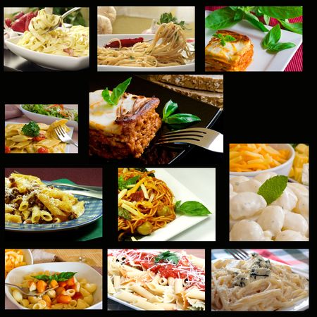 square italian food composition on black backgroundの写真素材