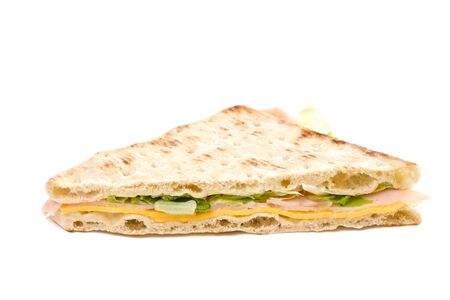 healthy ham and cheese whit mayonnaise sandwich on white backgroundの写真素材