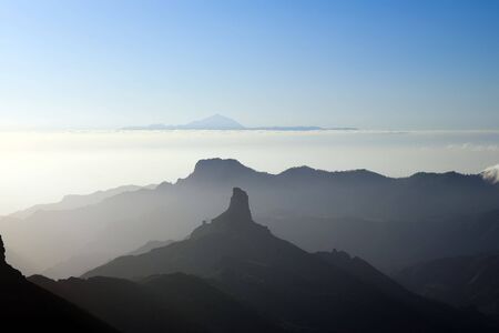 mount teide view from gran canaria island over cloudscapeの写真素材