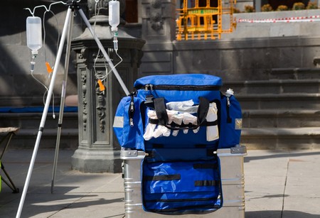 a set of paramedics and first aid equipement ready for useの写真素材