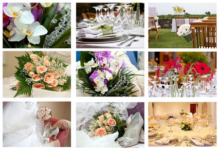 collage of nine wedding parts of ceremonyの写真素材
