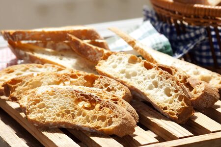 farm house toast bread on wooden tray