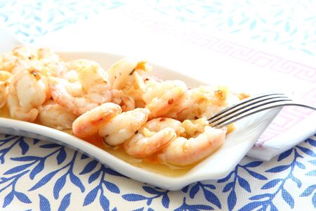 spicy shrimp whit garlic at spanish styleの写真素材