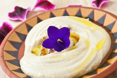 ceramic  plate with fresh hummus libanese foodの写真素材