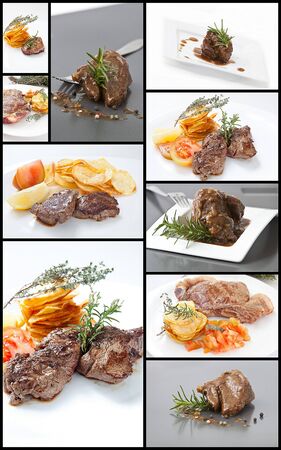 differents types of meat and herbs on collageの写真素材