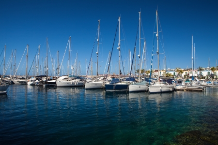 marina view with luxury boats and yachtの写真素材