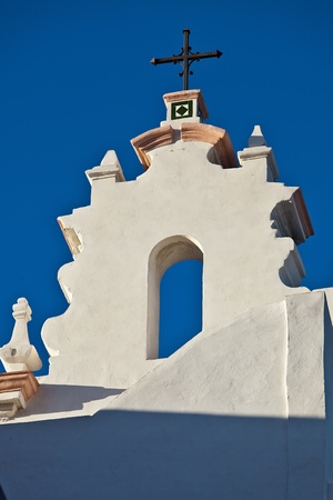 exterior view of catholic church with blue sky dayの写真素材