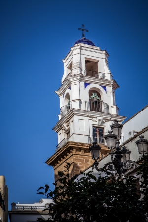 Tower of a catholic church in the city of Cadiz in spain.の写真素材