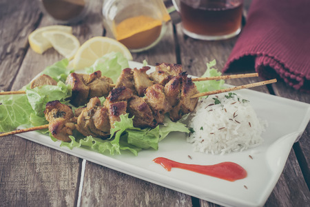 chicken kebab marinated with moroccan species vintage editionの写真素材