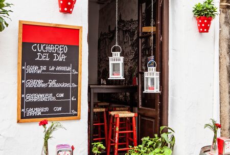 traditional outdoor terrace bar and restauran in arcos de la frontera cadizのeditorial素材