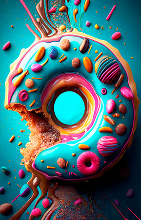 sweet and fresh donuts on colorful backgroundsの素材