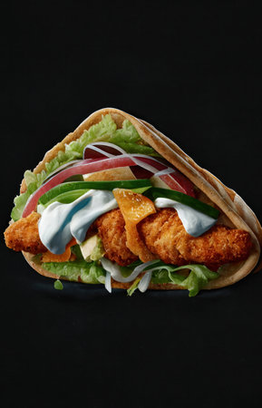 crispy chicken nuggets and popcorn on pita bread and donnerの素材