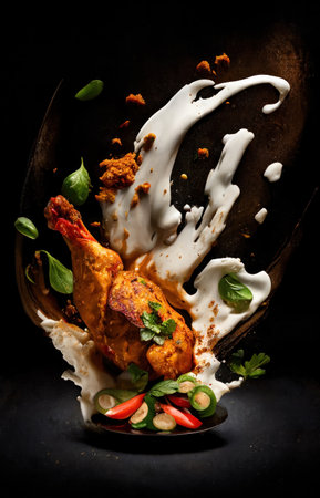 chicken curry garam masala with cocoa milk cooked on tandoori with fresh herbsの素材