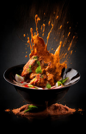 chicken curry garam masala with cocoa milk cooked on tandoori with fresh herbsの素材