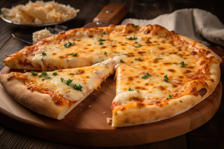 Italian all types of pizza collection on wooden backgroundの素材
