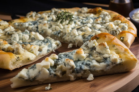 Italian all types of pizza collection on wooden backgroundの素材