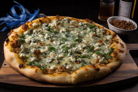 Italian all types of pizza collection on wooden backgroundの素材