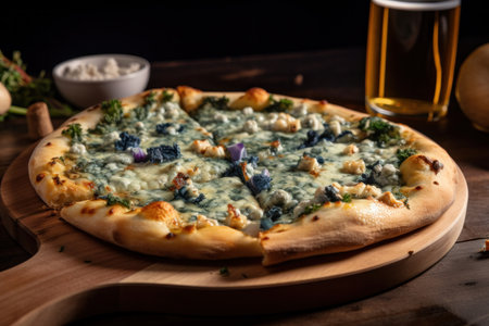Italian all types of pizza collection on wooden backgroundの素材