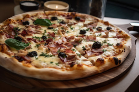 Italian all types of pizza collection on wooden backgroundの素材