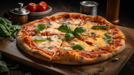 Italian all types of pizza collection on wooden backgroundの素材