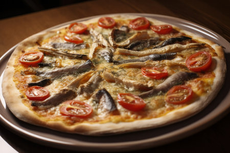 Italian all types of pizza collection on wooden backgroundの素材