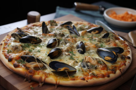 Italian all types of pizza collection on wooden backgroundの素材