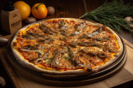 Italian all types of pizza collection on wooden backgroundの素材