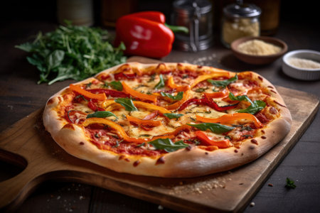 Italian all types of pizza collection on wooden backgroundの素材