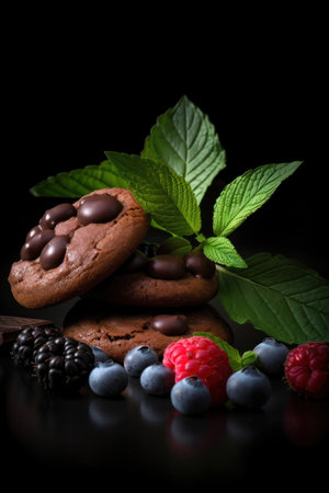 Chocolat cookies new york style with chips and berries and ice creamの素材