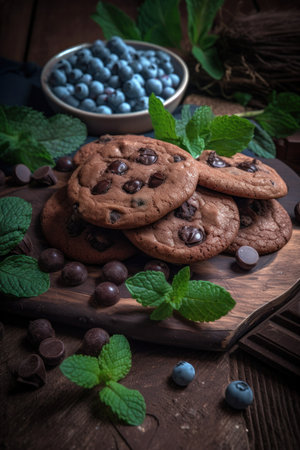Chocolat cookies new york style with chips and berries and ice creamの素材