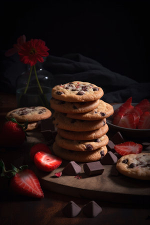 Chocolat cookies new york style with chips and berries and ice creamの素材