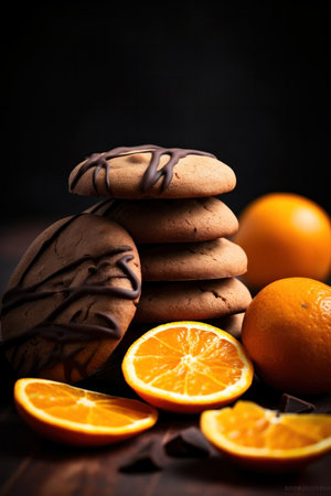 Chocolat cookies new york style with chips and berries and ice creamの素材